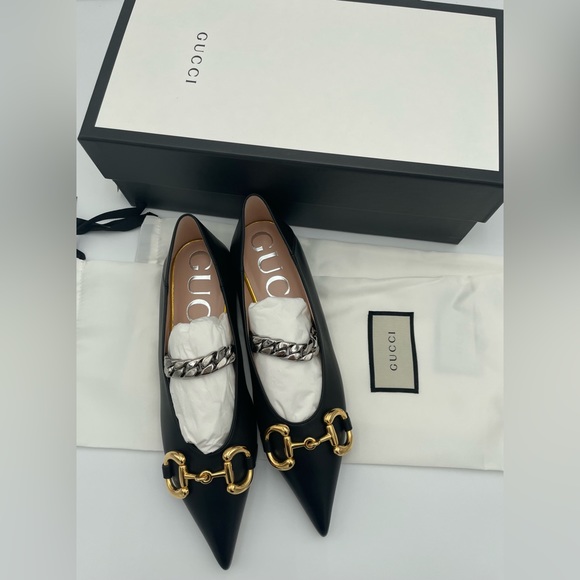 NEW GUCCI BLACK LEATHER HORSEBIT BALLET PRETTY BALLERINA FLAT SHOES BOX 36 - Picture 5 of 13